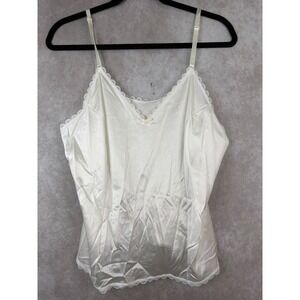 NWOT VTG 80s Sears Camisole Women Size 38 White Lace Trim Adj Strap V-Neck